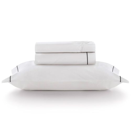 Jogo de Cama Solteiro 100% Algodão 260 Fios Friso Preto Safira