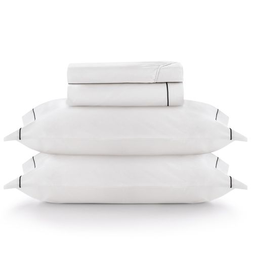 Jogo Roupa de Cama King 4 Peças 100% Algodão 260 Fios Friso Preto Safira