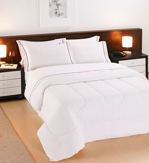 Jogo Roupa de Cama King 4 Peças 100% Algodão 260 Fios Friso Preto Safira