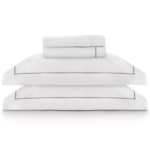 Jogo Roupa de Cama Casal 400 Fios Festone Bege Turquesa