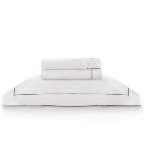 Jogo Roupa de Cama Solteiro 400 Fios Festone Cinza Claro Turquesa