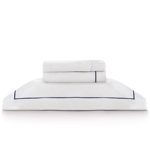 Jogo Roupa de Cama Solteiro 400 Fios Festone Azul Marinho Turquesa