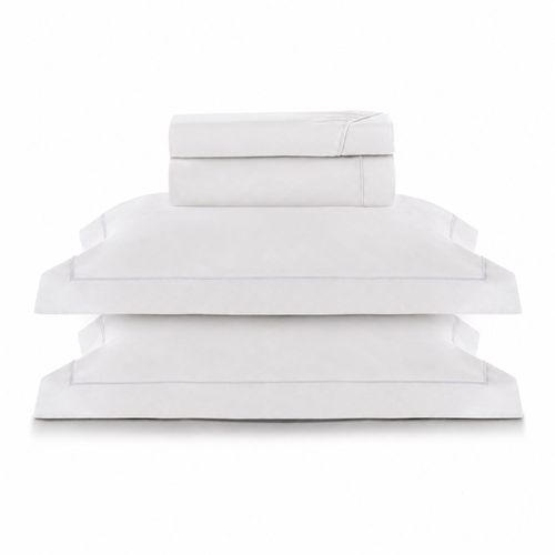 Jogo Roupa de Cama Casal 300 Fios Friso Branco Perola