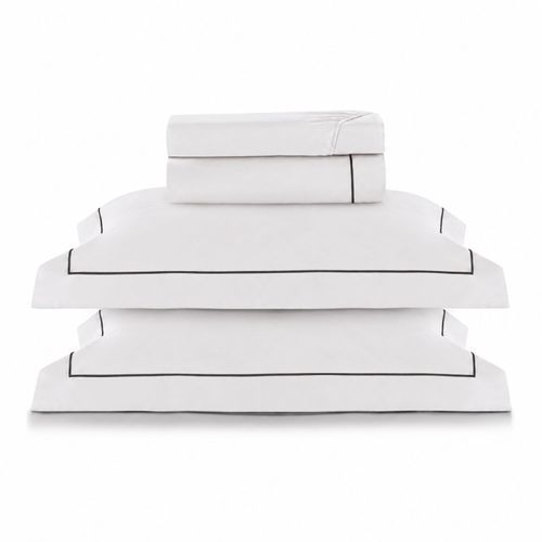 Jogo Roupa de Cama Queen 300 Fios Friso Preto Perola
