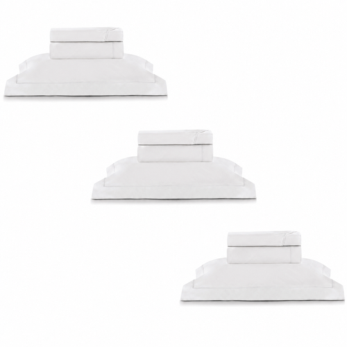 3 Kits - Super Luxo Profiline Solteiro Pérola | Jogo de Cama com Friso 300 Fios + Jogo de Toalhas Pérola 600 g/m²