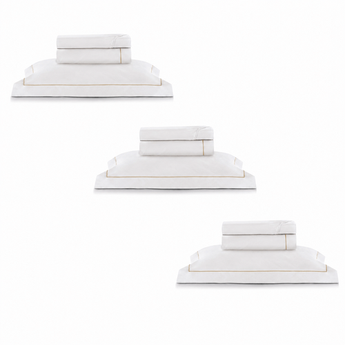 3 Kits - Super Luxo Profiline Solteiro Pérola | Jogo de Cama com Friso 300 Fios + Jogo de Toalhas Pérola 600 g/m²