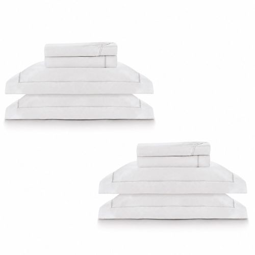 2 Kits - Super Luxo Profiline Casal Turquesa | Jogo de Cama com Festonê 400 Fios + Jogo de Toalhas Safira 670 g/m²