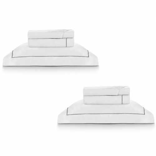 2 Kits - Super Luxo Profiline Solteiro Turquesa | Jogo de Cama com Festonê 400 Fios + Jogo de Toalhas Safira 670 g/m²