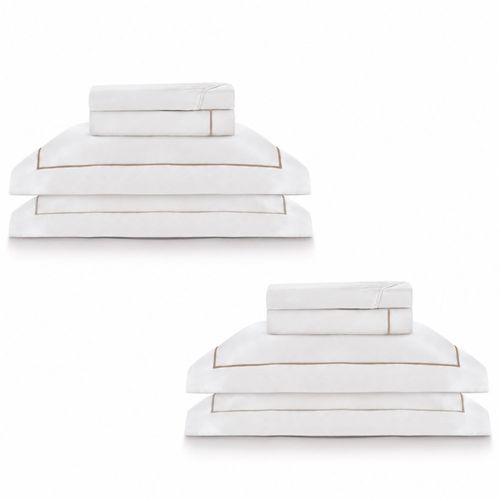 2 Kits - Super Luxo Profiline Queen Turquesa | Jogo de Cama com Festonê 400 Fios + Jogo de Toalhas Safira 670 g/m²