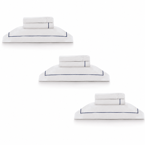 3 Kits - Super Luxo Profiline Solteiro Turquesa | Jogo de Cama com Festonê 400 Fios + Jogo de Toalhas Safira 670 g/m²
