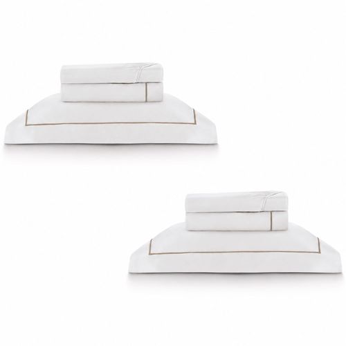 Kit Super Luxo Solteiro Teka | 2 Jogos de Cama com Festonê 400 Fios