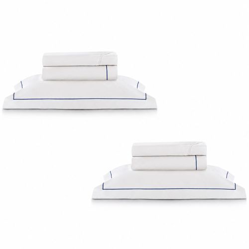 2 Kits - Super Luxo Profiline Solteiro Pérola | Jogo de Cama com Friso 300 Fios
