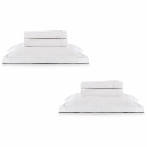 2 Kits - Super Luxo Profiline Solteiro Pérola | Jogo de Cama com Friso 300 Fios