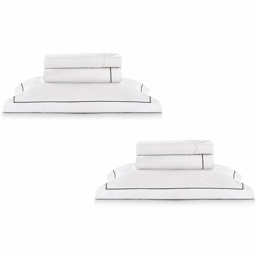 2 Kits - Super Luxo Profiline Solteiro Pérola | Jogo de Cama com Friso 300 Fios