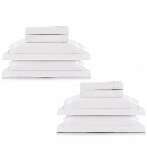 2 Kits - Super Luxo Profiline Queen Pérola | Jogo de Cama com Friso 300 Fios